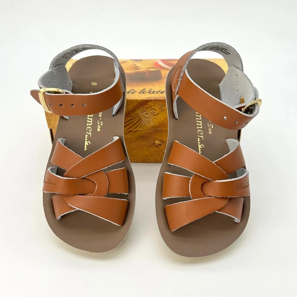 Salt Water Sandals Sun-San Swimmer Toddler Size 8 Tan Leather Water Friendly NEW